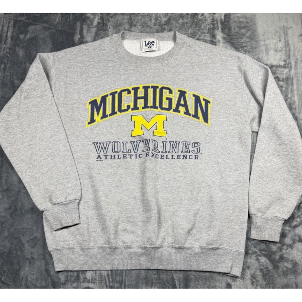 Vintage 90s Michigan Wolverines Lee Sport Sweatshirt Lg USA Oversized Gray NCAA